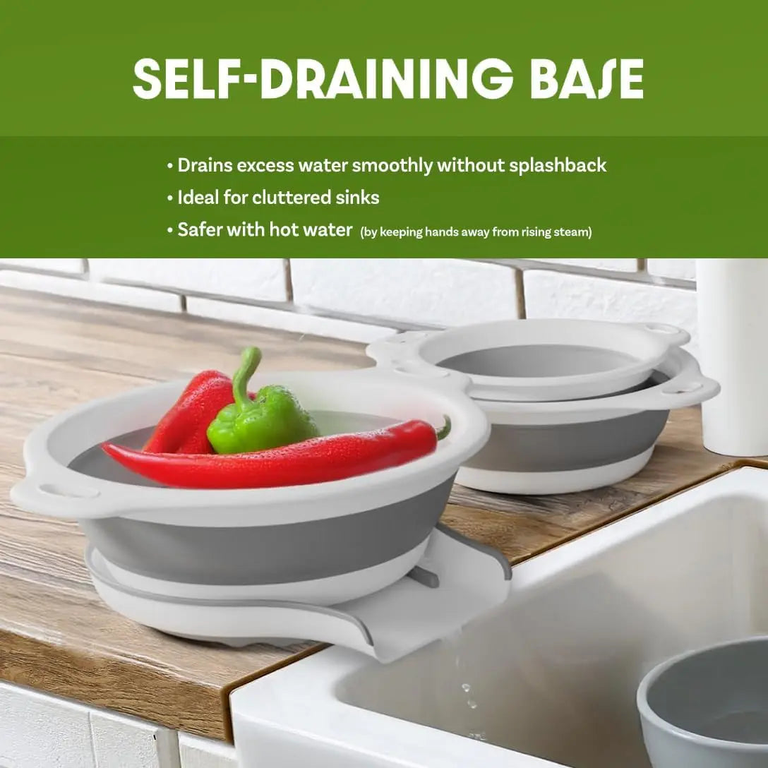 Rinse, Drain, Fold Flat — 3-Piece Collapsible Colander Set