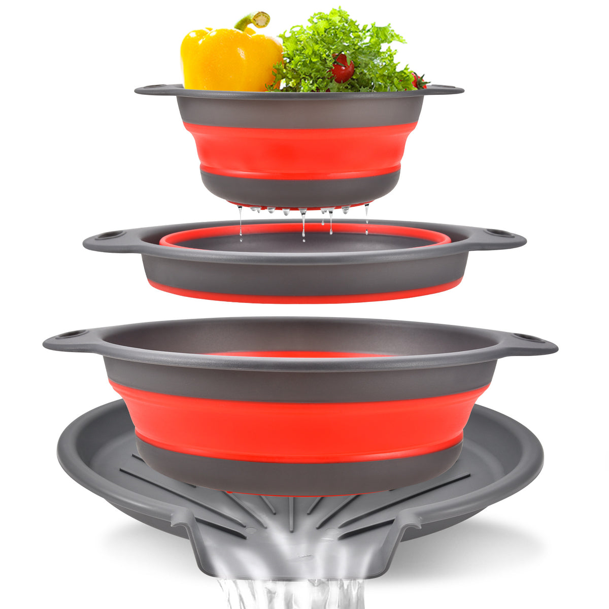 Rinse, Drain, Fold Flat — 3-Piece Collapsible Colander Set